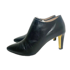 Chloe RARE Black Leather Heeled Booties Gold Detailing Women's Size 36.5 EU 6.5